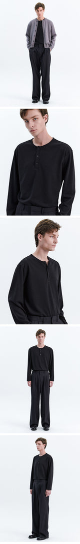 ヘンリーネック長袖Tシャツ_ブラック
