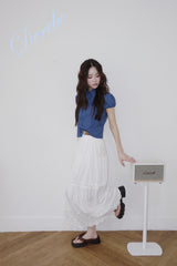 Cotton Punching Banded Waist Long Skirt