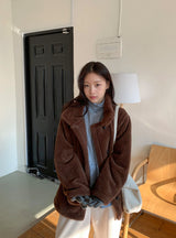 Hokam Brushed Stripe Frill Turtleneck Tee