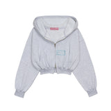 SW LOGO CROP ZIP UP HOODIE - WHITE MELANGE