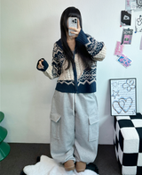 フリースピカブルー❤ベーシックワイドカーゴバルーンロングパンツ💚💙🖤🩶🤍5カラー