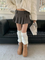 Wrap Check Pleated Mini Skirt