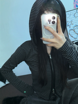 STRIPE SLIN クロップドフーディージップアップ 🤎❤🩶🖤3COLOR