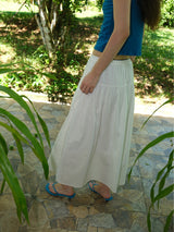 Shirring Cotton Maxi Skirt (White)