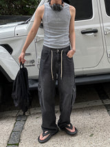 String Wide Cargo Denim PT