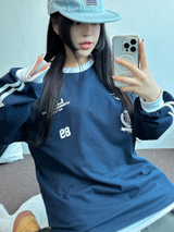 ヒップツーラインナンバーリングロゴスリーブTシャツ💙🤍🖤3カラー