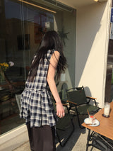 Low Check Pleated Dress (2color)