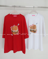 ハンバーガーキッチボクシーオーバーサイズフィットショートスリーブTシャツ
