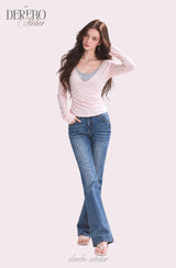 Stella Pink Gray Layered Long Sleeve T-shirt