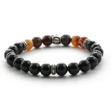 SVB-1003 Natural Stone Striped Agate Cross Onyx Bead Men's Bracelet