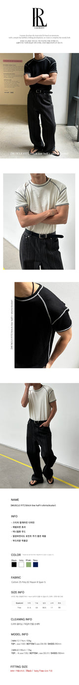 [MUSCLE FIT] ステッチラインハーフTシャツ(4color)