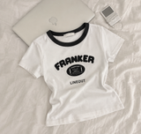 フランカー フラッフィー レタリング ネック カラーリング クロップ ショートスリーブ Tシャツ (3 colors)