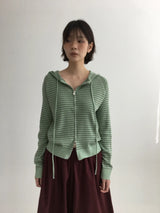 ボビーストライプロングニットジップアップフーディー (7color)