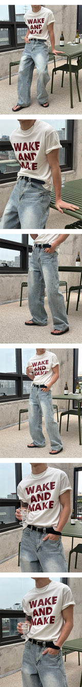 [Unisex] ウェーブウォシュドワイドデニムパンツ(4color)
