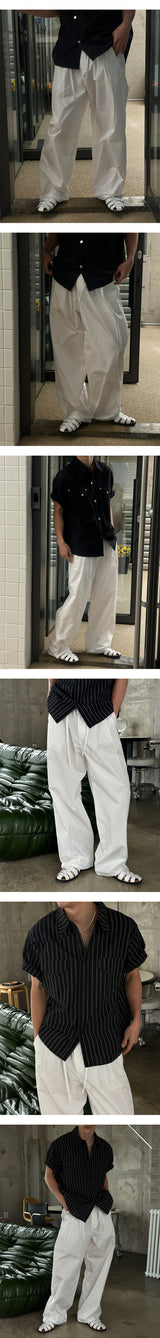 [Unisex] Nylon two tuck rope banding pants(3color)