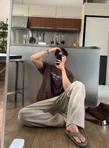 No-Mace Back Banding Two-Tuck Linen Wide Pants