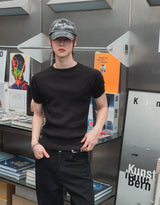 Beryl Lettering Ribbed Short Sleeve T-shirt