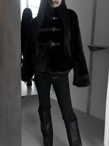 black buckle fur jacket
