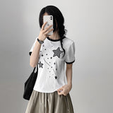 Kitch Look 💖 Night Star Patch Ringer Short Sleeve T-shirt  (4 colors)