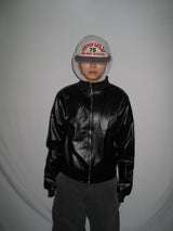 Leather Jersey Zip-Up Jacket