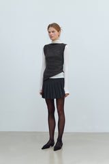 LAYERED VEST MOCK NECK T-SHIRT - IVORY/CHARCOAL