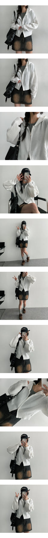 [Planning!] Russ Balloon Cropped Knitwear Hooded Zip-Up (8 colors)