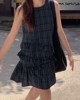 Gon checkered frill mini dress