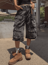 Super Pocket Cargo Half Denim Pants
