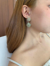 Mint stone silver ball drop earrings