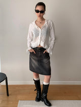 multi-wash midi denim skirt