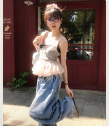 [ fluffy ☁️ ] pringle pumpkin 30% chiffon sleeveless bl