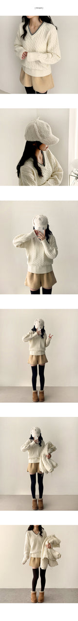 Pure Layered Twisted V-Neck Knitwear