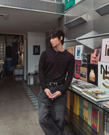 コーンマッスルフィットヘンリーネックロングスリーブTシャツ