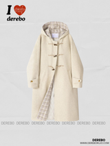 wool checkered hooded toggle quilting quilted long coat
