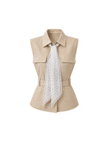 Celine Dot Scarf Linen Sleeveless Blouse Beige