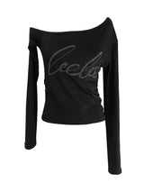 cubic lettering off shoulder T