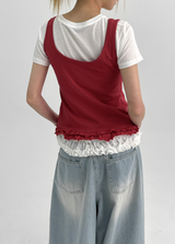 [MADE] Forpoon Frill Henley Neck Sleeveless Top