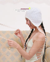 Lace earflap beanie white