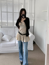 ラインスリーブプリーツミニドレス (Beige)