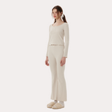 Oatmeal Grey Knitted Pajama Set – Long Sleeve Top & Relaxed Pants | Cozy Winter Sleepwear