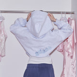 SW LOGO CROP ZIP UP HOODIE - WHITE MELANGE