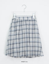 Luije Summer Check Shirring Flower Midi Banding Skirt