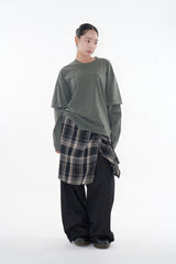 Checker drape layered pants