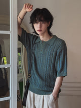 Roy openwork short sleeve collar knit