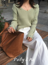 Ribbed knit V-neck(3color)