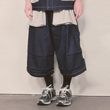 reverse terry pocket denim capri shorts_blue