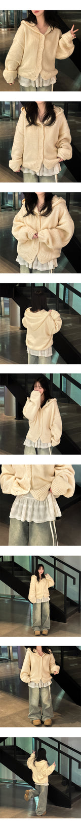 Tory button hooded knit cardigan