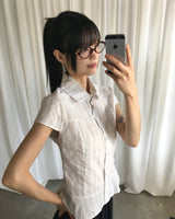 カレンストライプフリル半袖シャツ