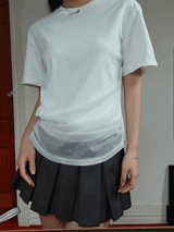 レースシャーリングラウンドルーズフィットショートスリーブtシャツ