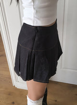 Laugh Pleats Denim Mini Skirt Pants